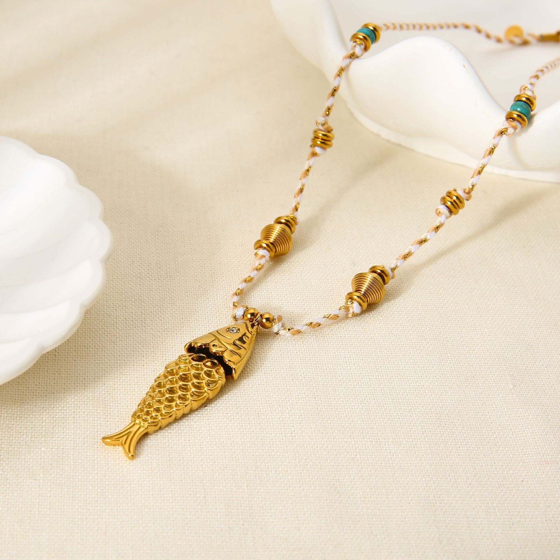 Articulated Koi Fish Pendant Braided Cord Necklace