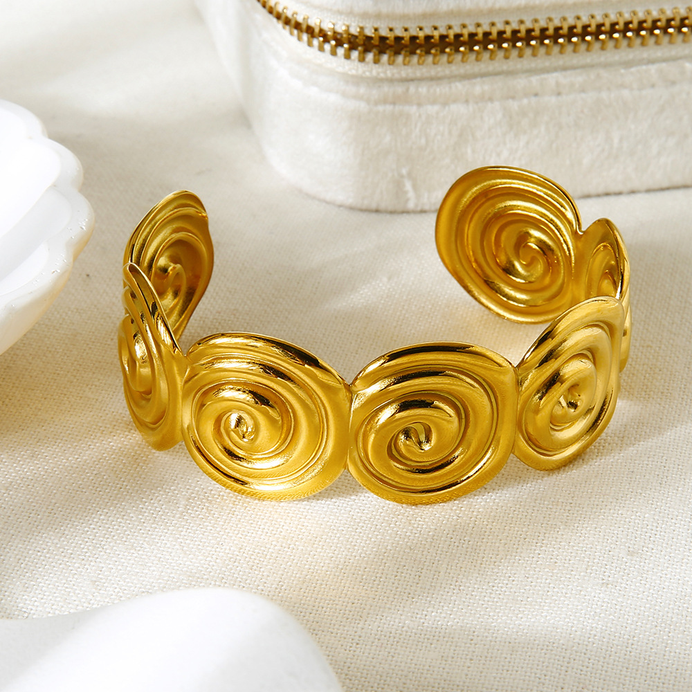 3D Concentric Spiral Swirl Open Cuff Bracelet