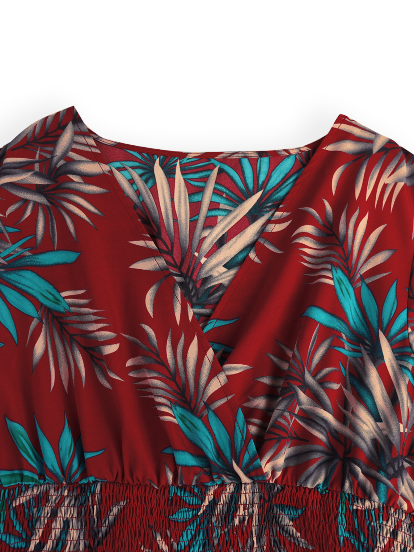 Tropical Palm Print Surplice V-Neck Flutter Sleeve Midi Dress | Curvy Vacation Casual Dress