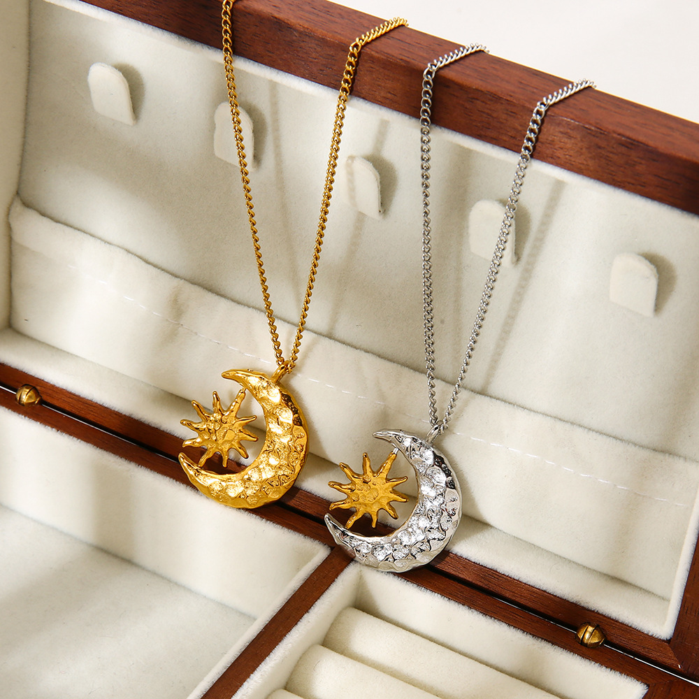 Rotating Sun & Moon Hammered Crescent Necklace