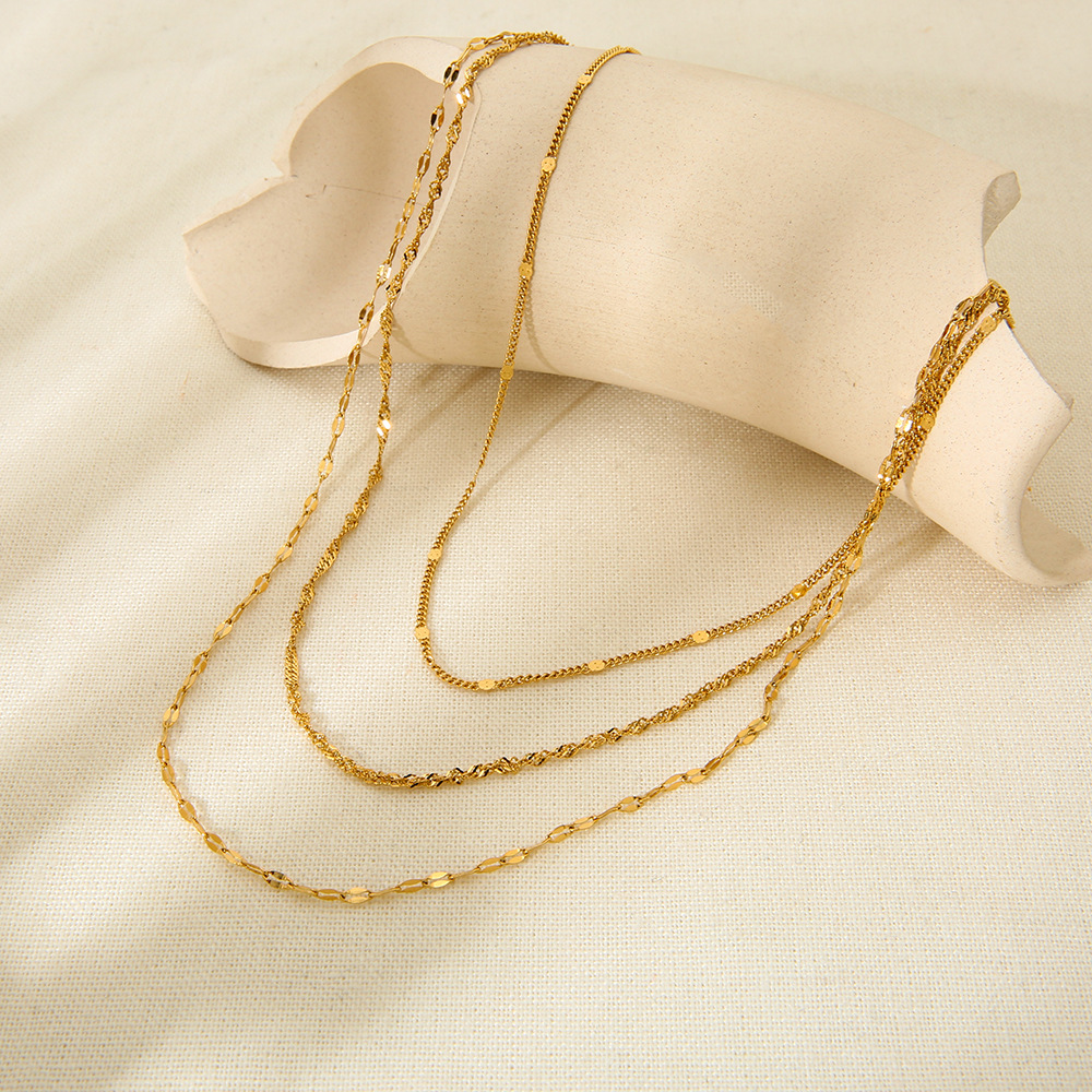 Mixed-Texture Triple-Layer Dainty Necklace