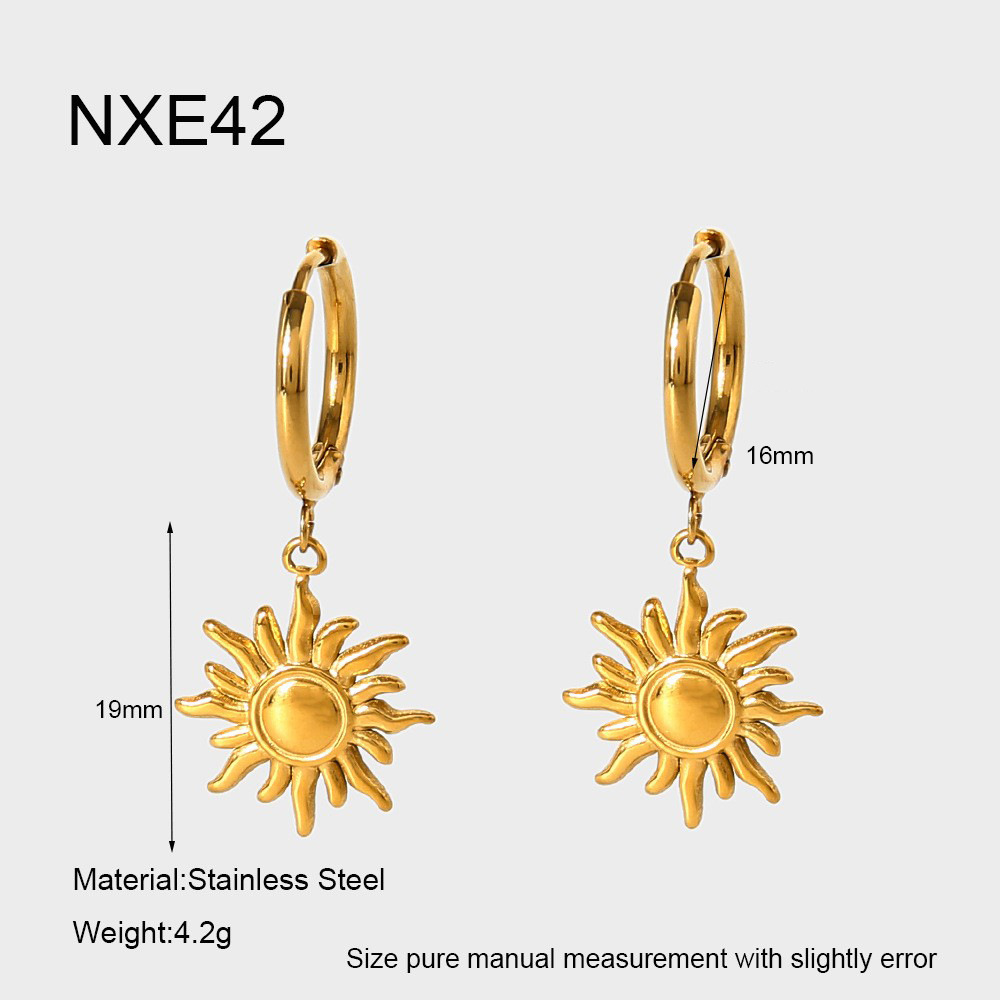 Vintage Sun Charm Huggie Drop Hoop Earrings