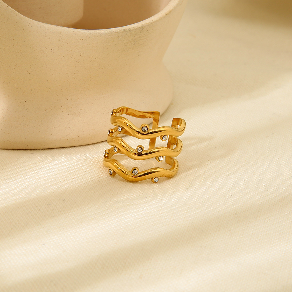 Organic Triple-Wave Crystal Open Ring
