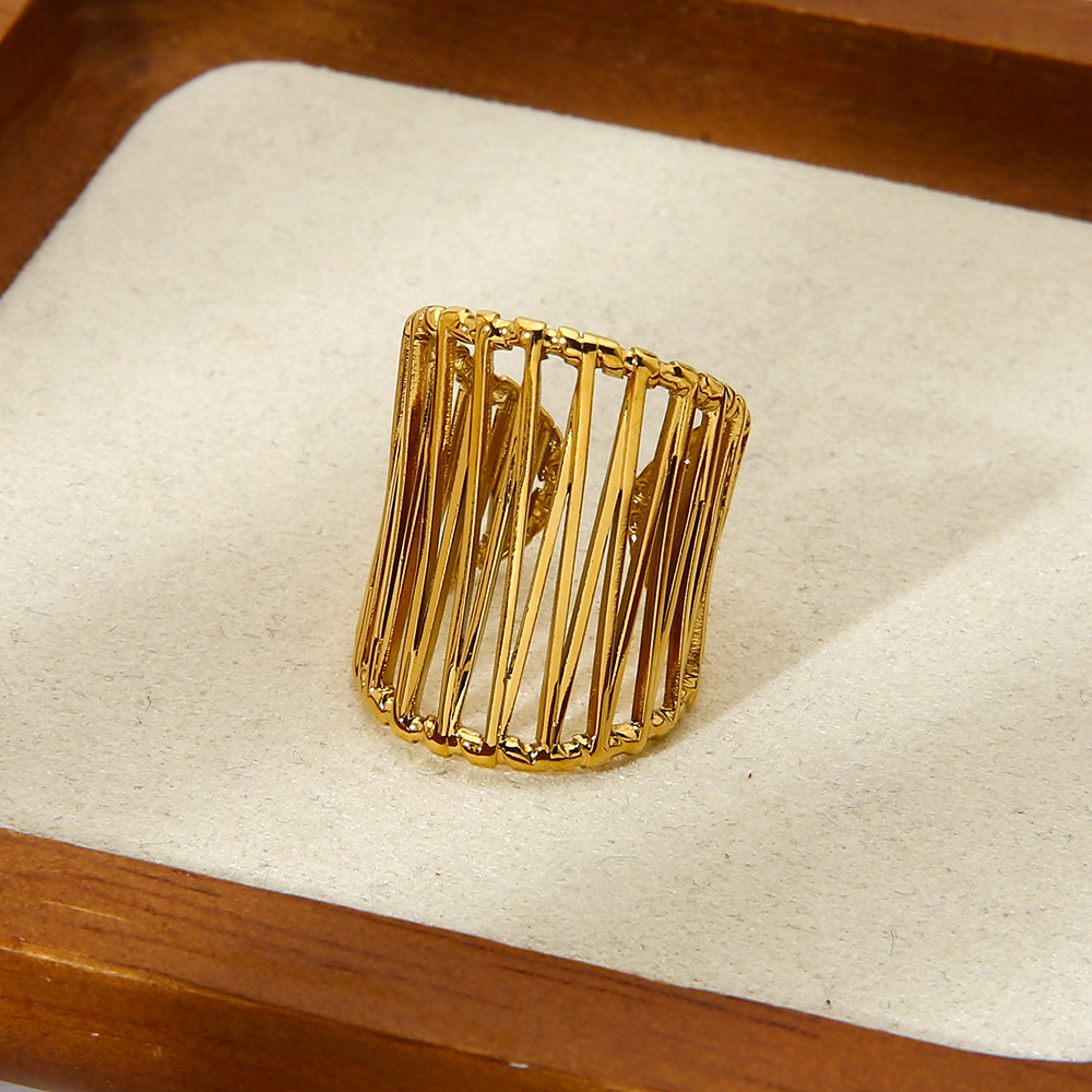 Open Cage Vertical Bar Wide Cuff Ring