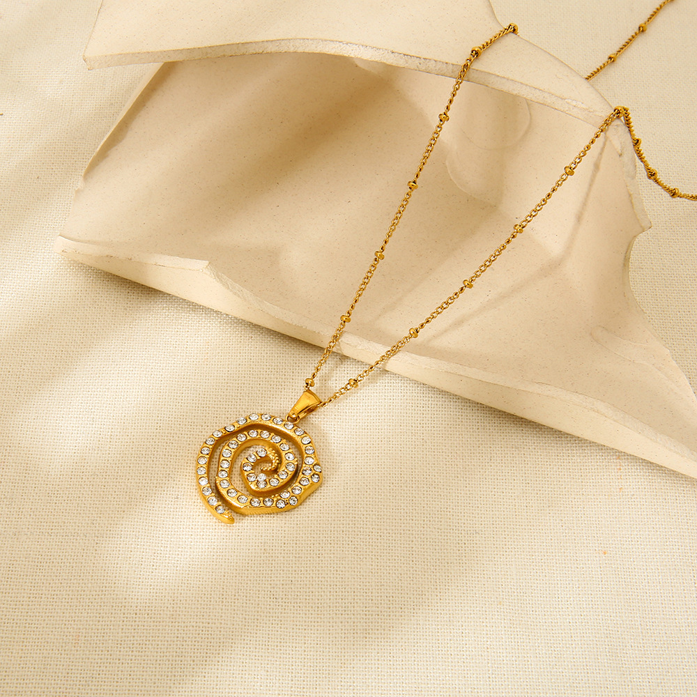 Pavé Spiral Swirl Necklace with Beaded Cable Chain
