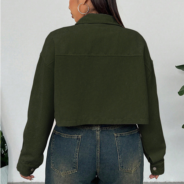 Corduroy Cropped Button-Down Jacket | Casual Plus Size Trucker Coat