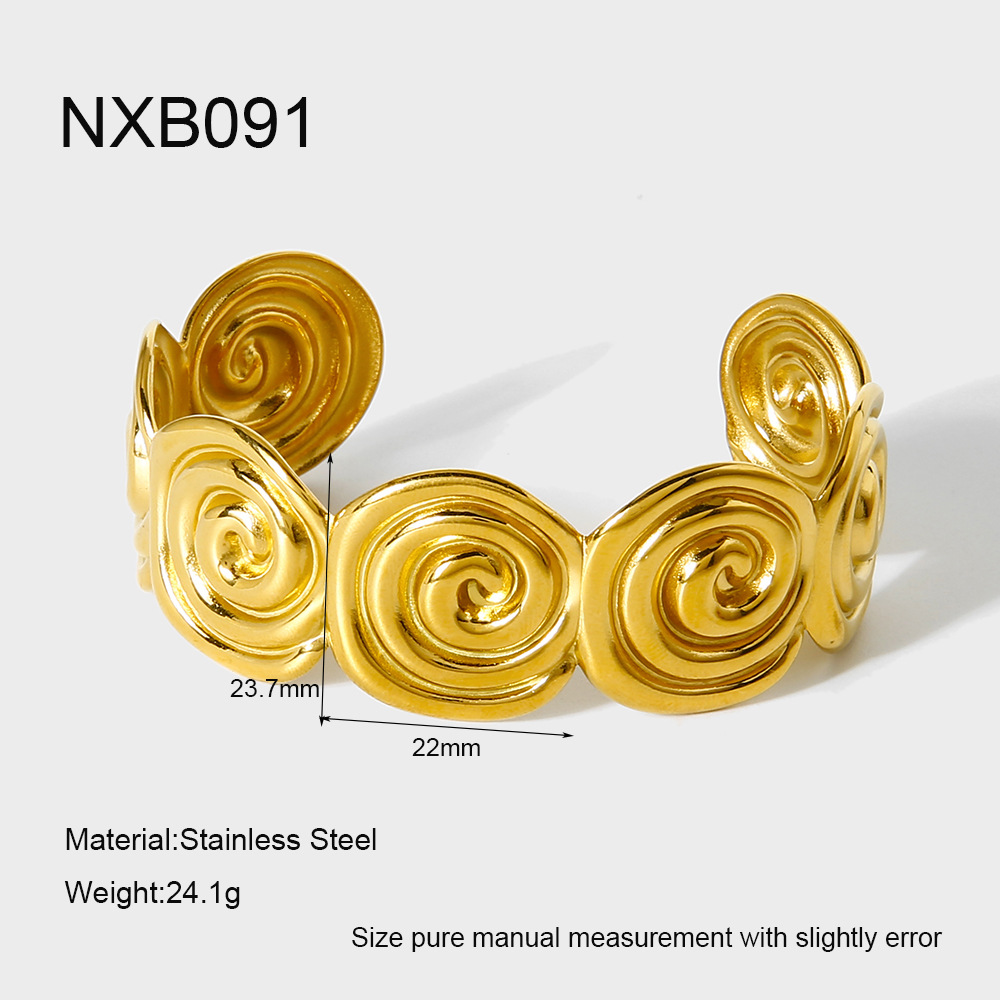 3D Concentric Spiral Swirl Open Cuff Bracelet
