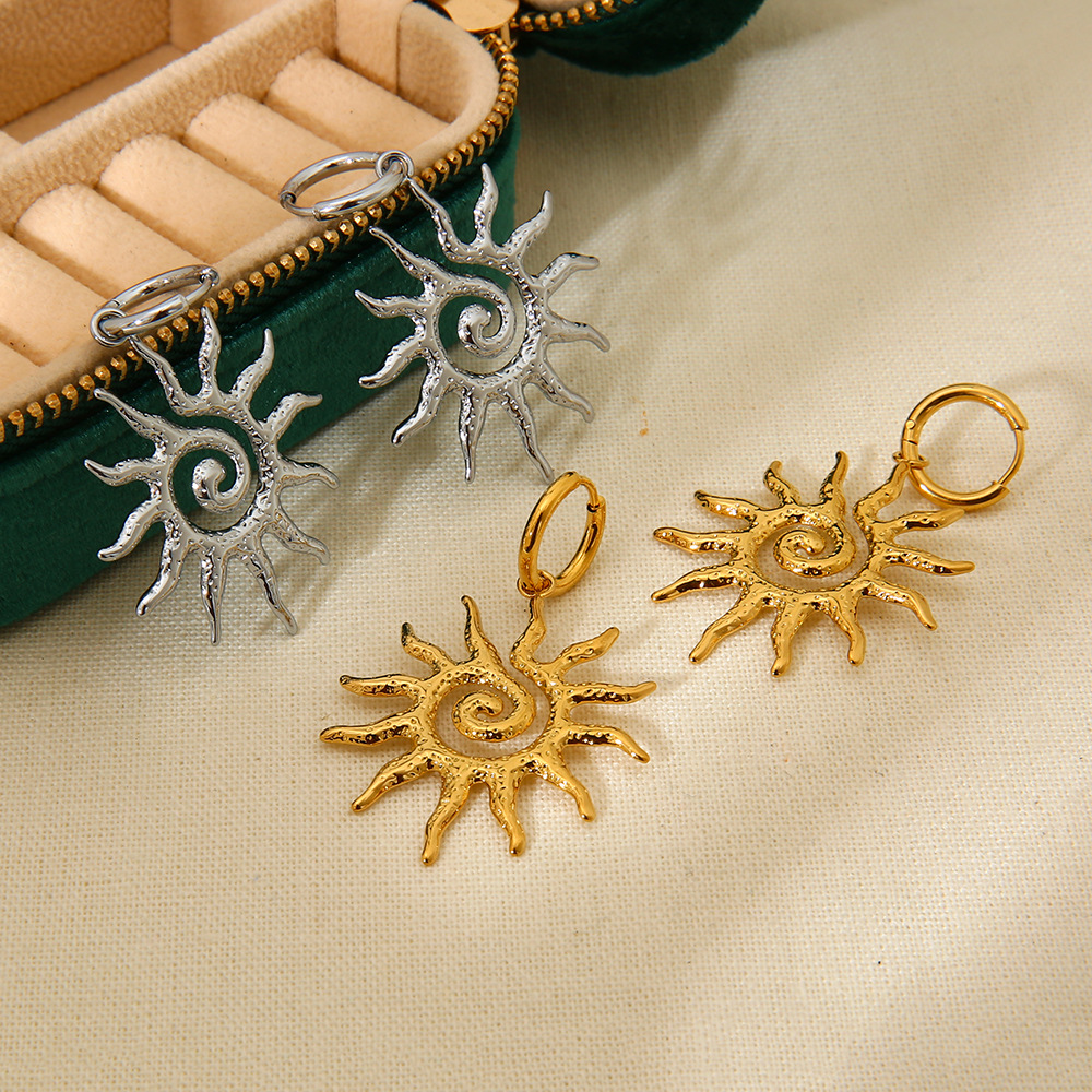 Solstice Spiral Sunburst Huggie Drop Earrings