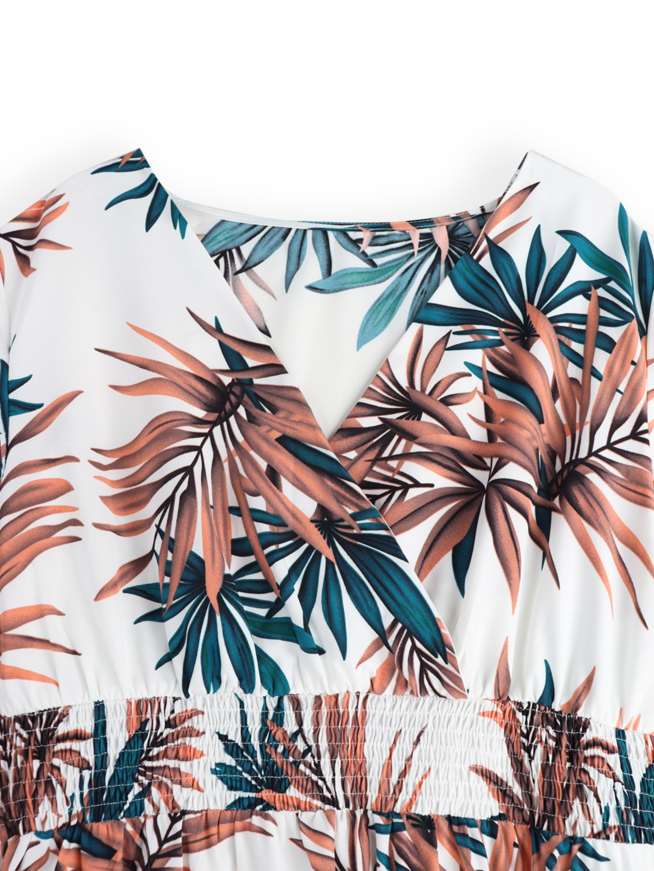 Tropical Palm Print Surplice V-Neck Flutter Sleeve Midi Dress | Curvy Vacation Casual Dress
