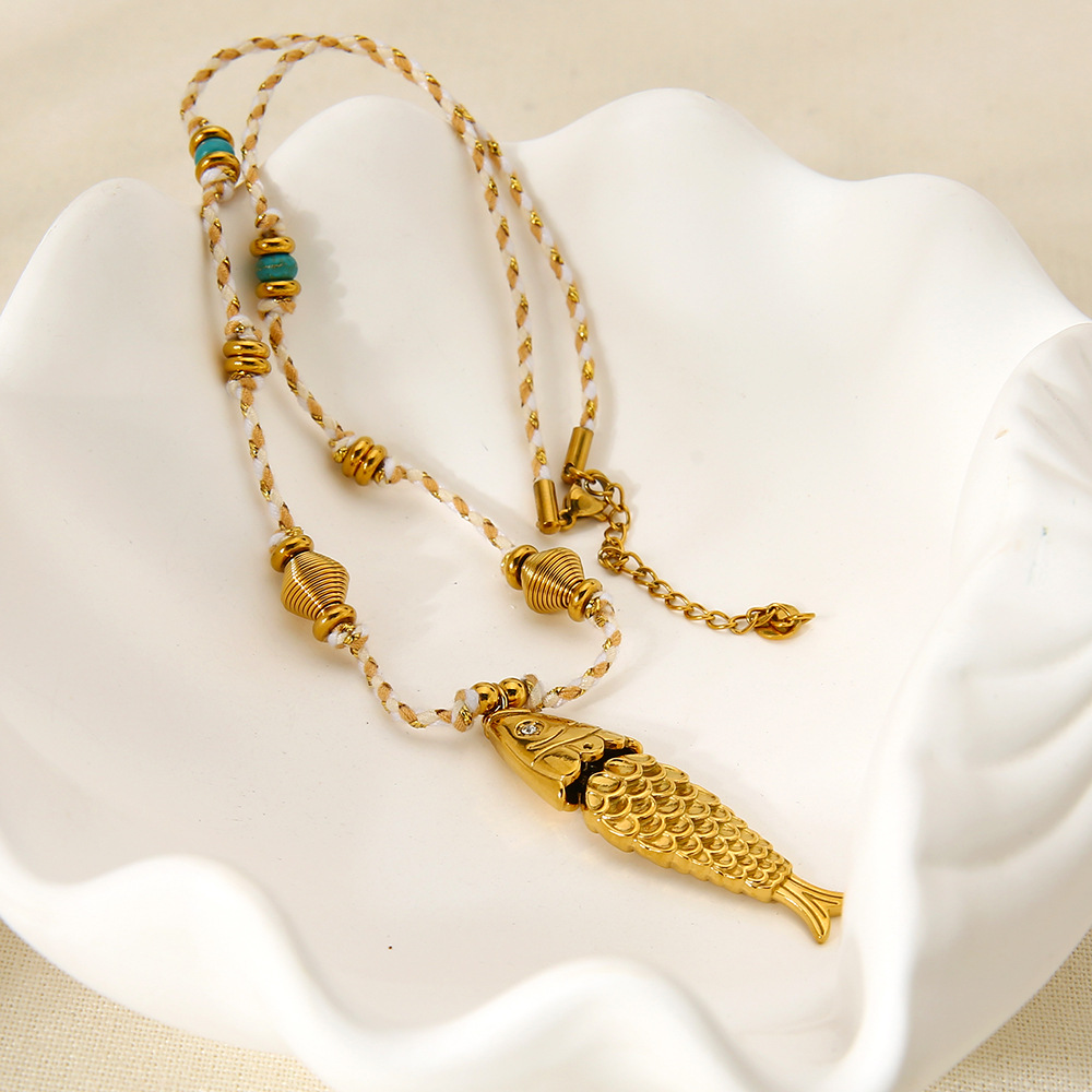 Articulated Koi Fish Pendant Braided Cord Necklace