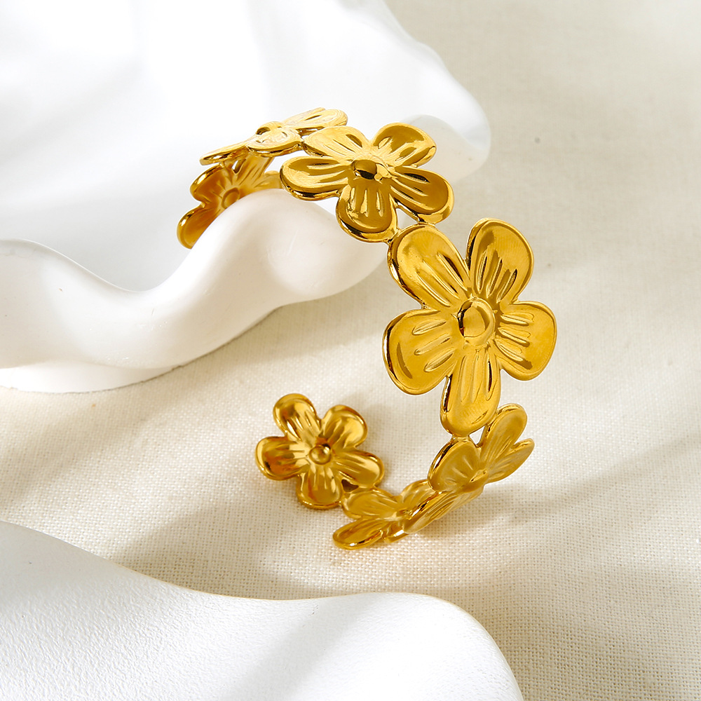 Sculpted Five-Petal Floral Open Cuff Bracelet