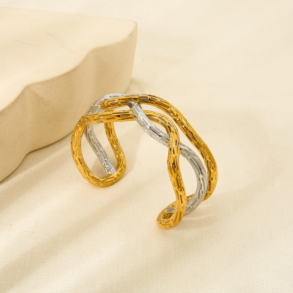 Two-Tone Intertwined Textured Cuff Bracelet