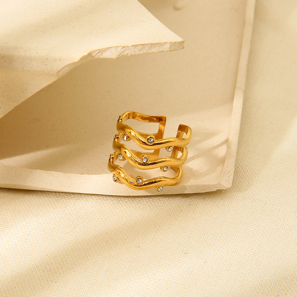 Organic Triple-Wave Crystal Open Ring