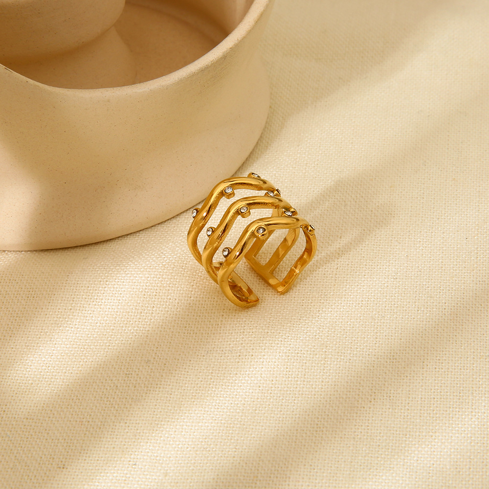 Organic Triple-Wave Crystal Open Ring
