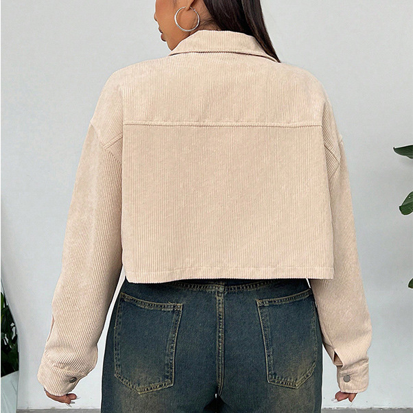 Corduroy Cropped Button-Down Jacket | Casual Plus Size Trucker Coat