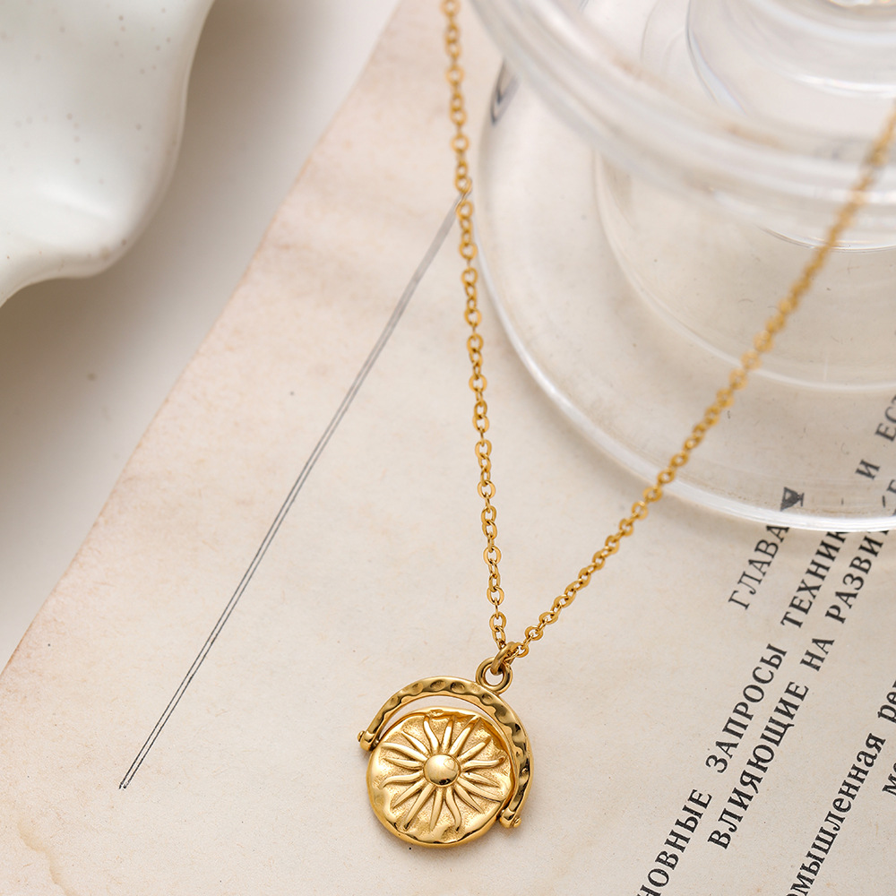 Reversible Rotating Sun & Moon Coin Necklace