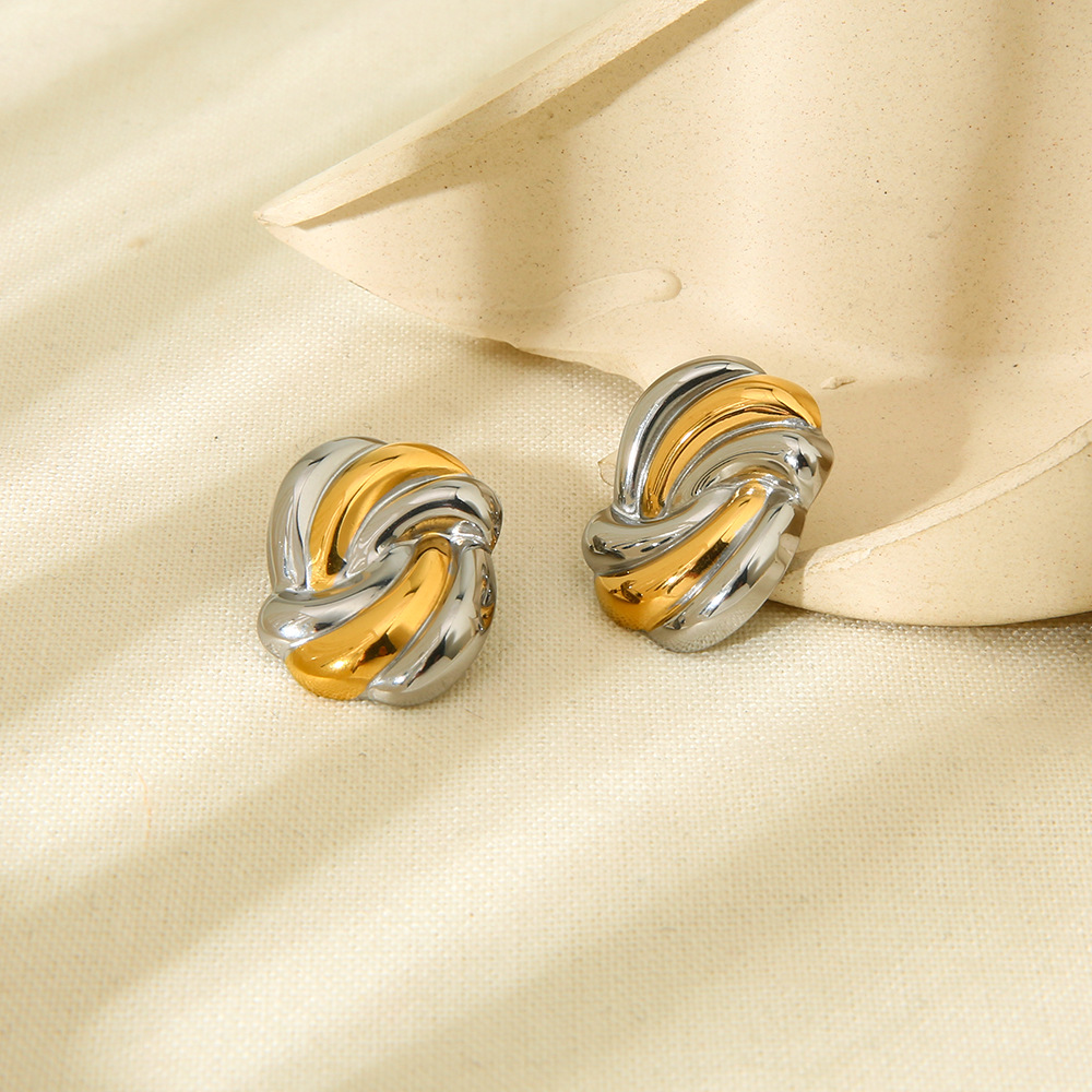 Two-Tone Twisted Knot Chunky Stud Earrings