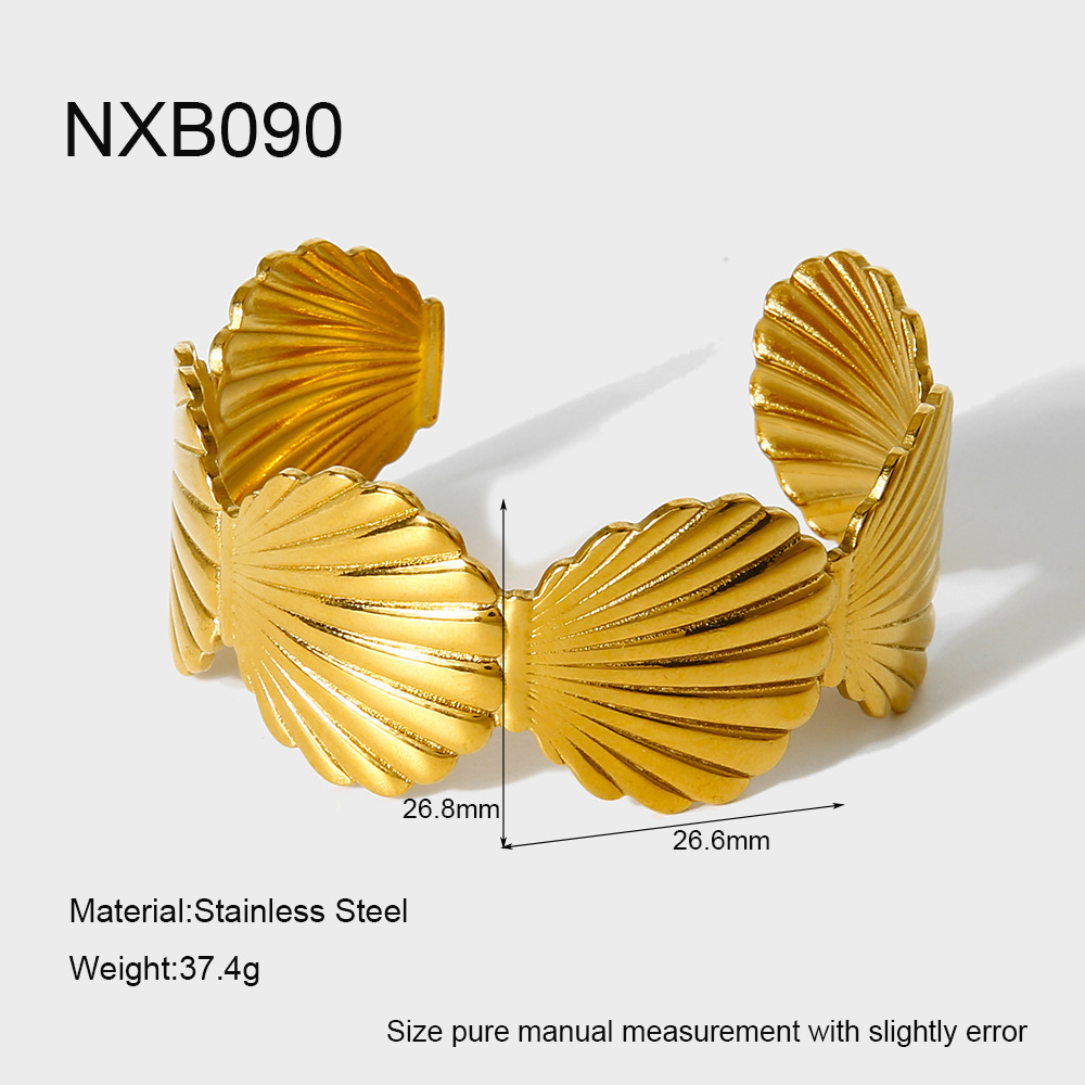 Connected Scallop Seashell Open Cuff Bracelet