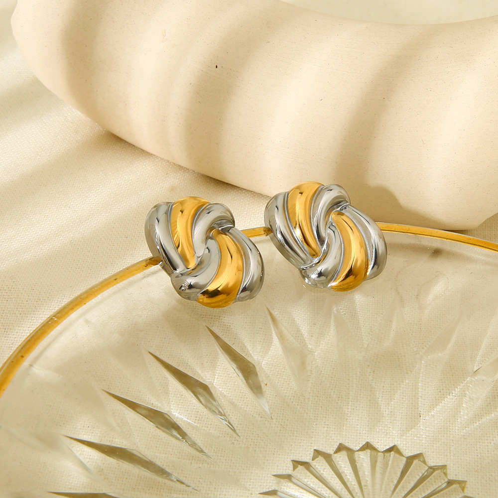 Two-Tone Twisted Knot Chunky Stud Earrings
