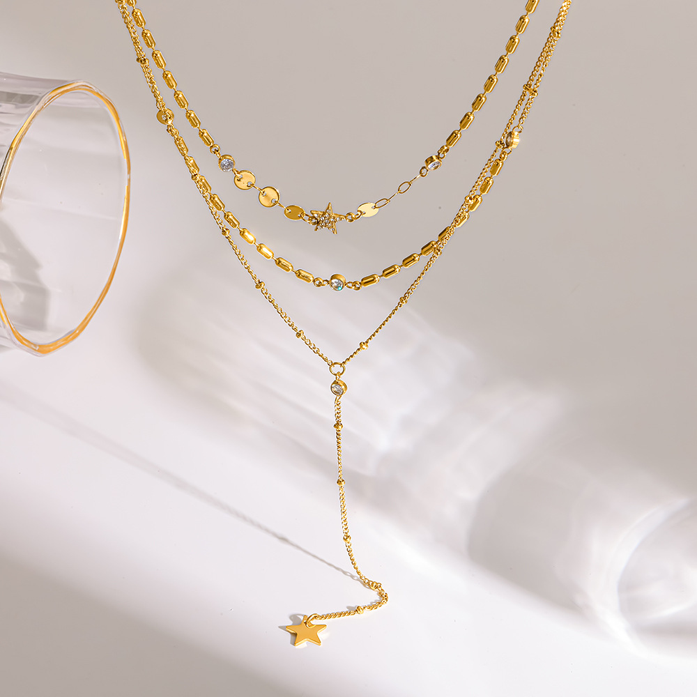 Celestial Triple-Layer Y Necklace with Star Charms