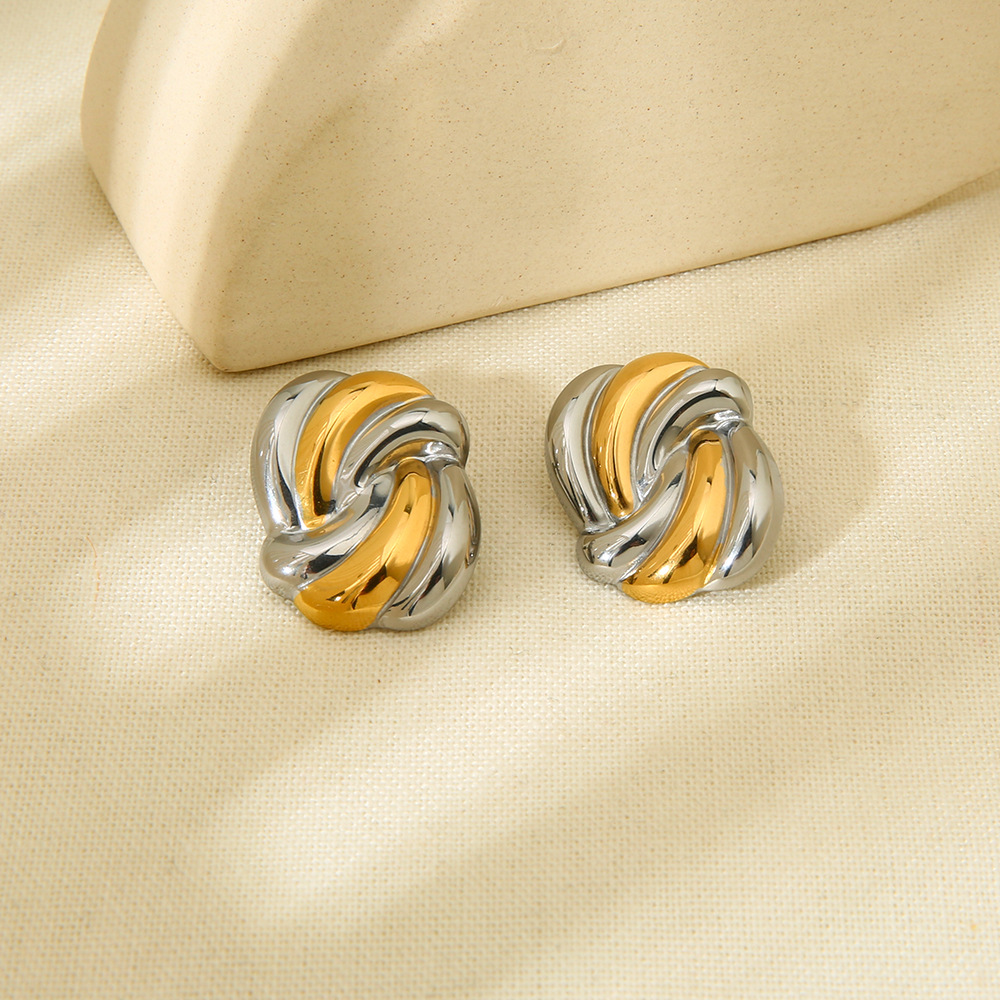 Two-Tone Twisted Knot Chunky Stud Earrings