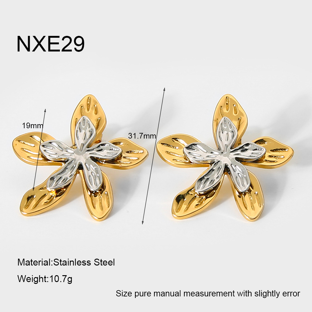 Two-Tone Double Layer Five-Petal Flower Stud Earrings