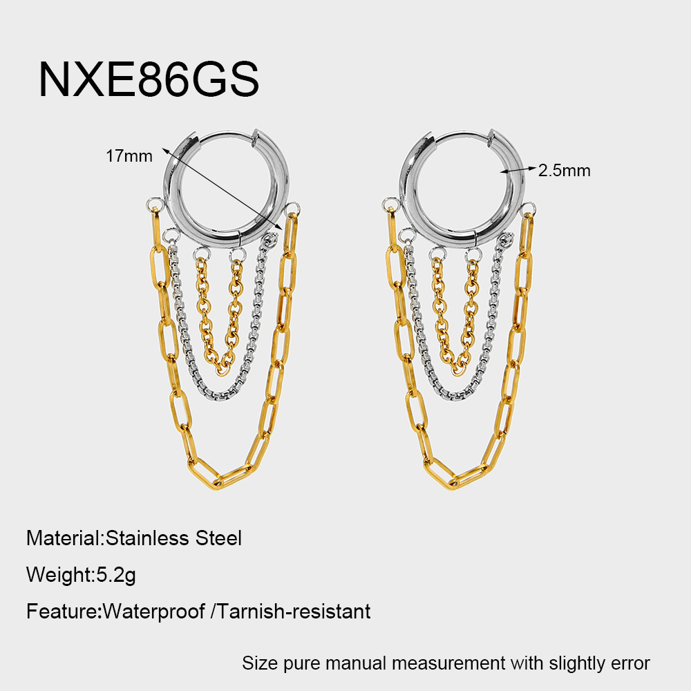 Two-Tone Multi Layer Chain Tassel Hoop Earrings