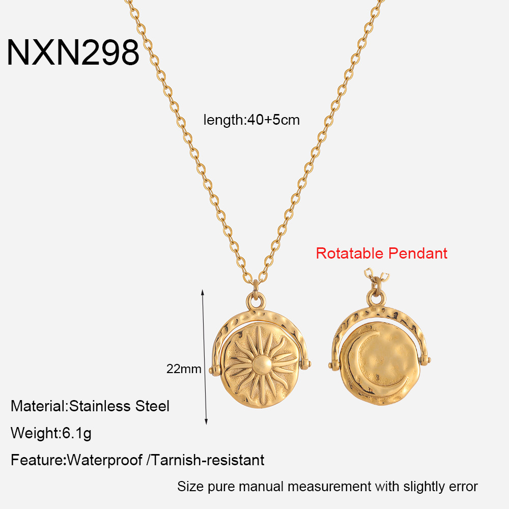 Reversible Rotating Sun & Moon Coin Necklace
