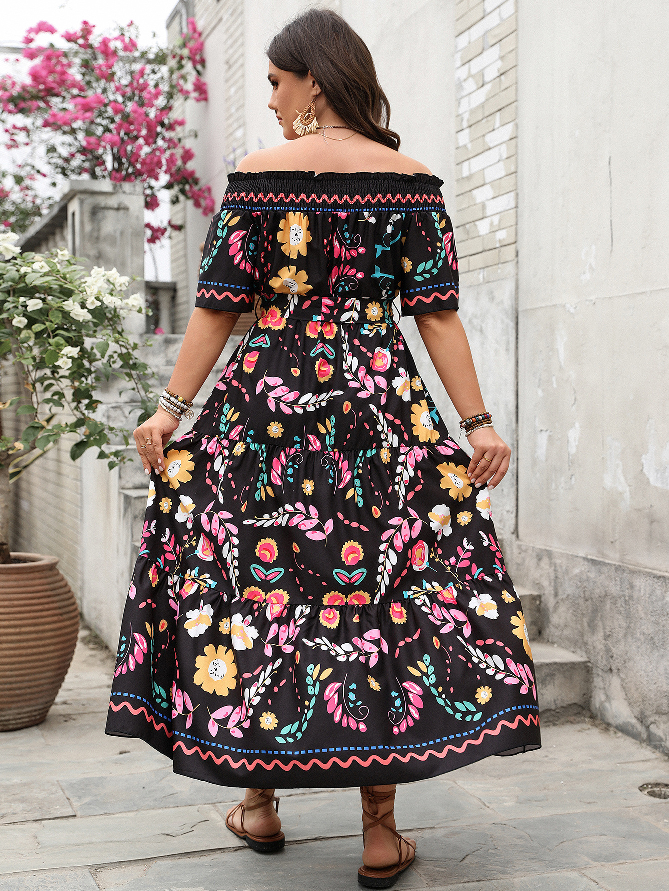 Floral Print Off-Shoulder Tiered Maxi Dress | Casual Boho Curvy Summer Dress