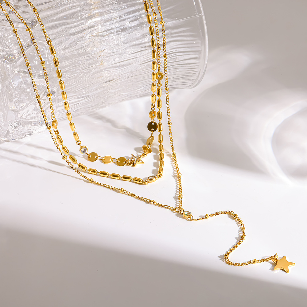 Celestial Triple-Layer Y Necklace with Star Charms