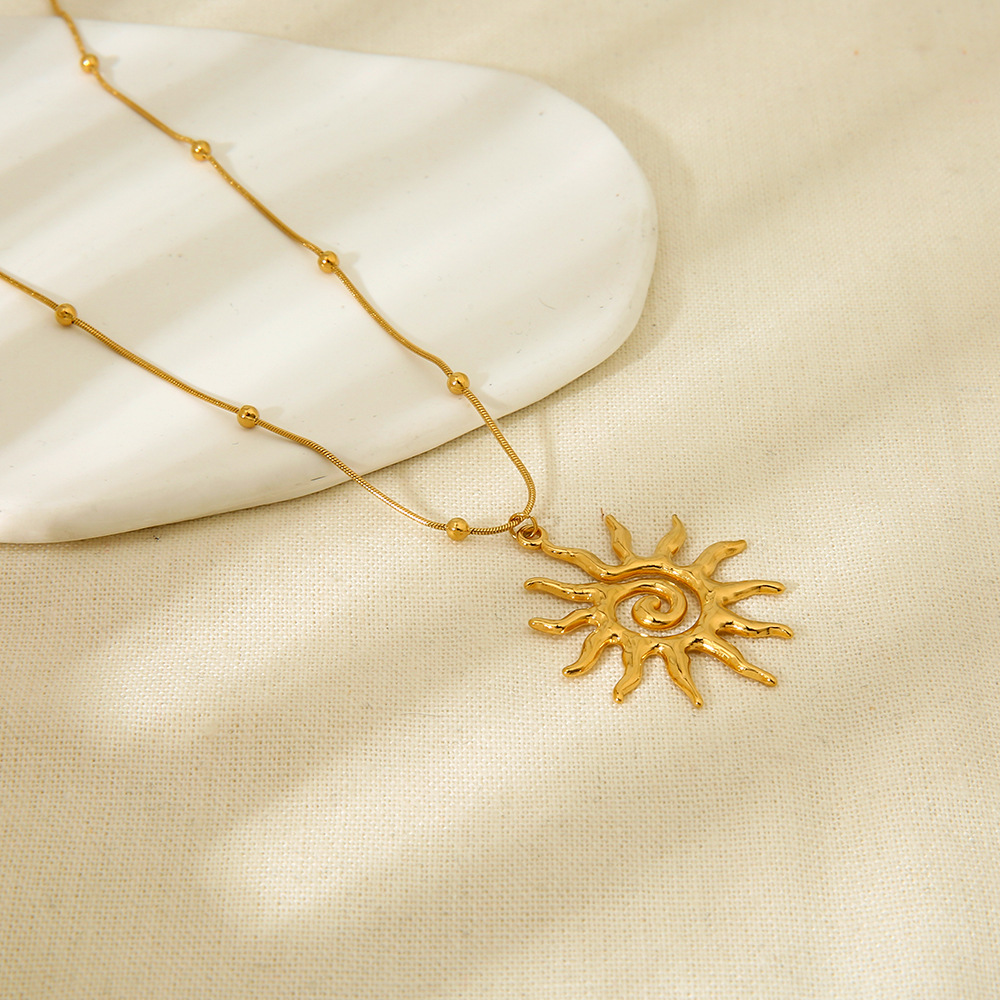 18K Gold Plated Abstract Spiral Sun Earring & Pendant Necklace Matching Jewelry Set
