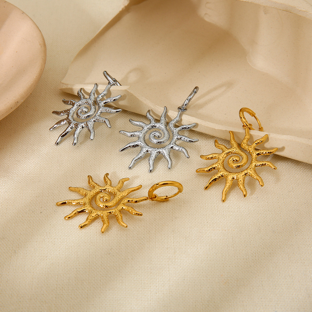 Solstice Spiral Sunburst Huggie Drop Earrings