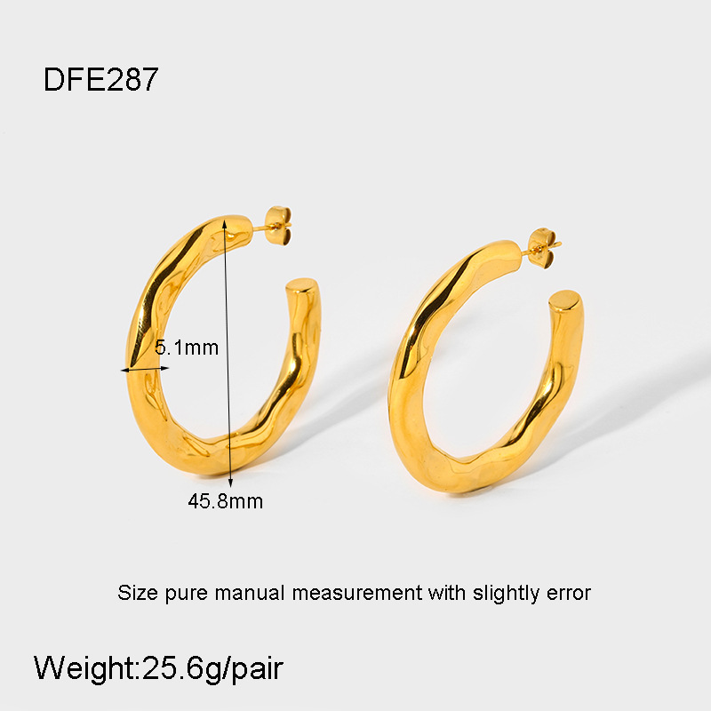 Hammered Irregular Open Hoop 18K Gold Earrings