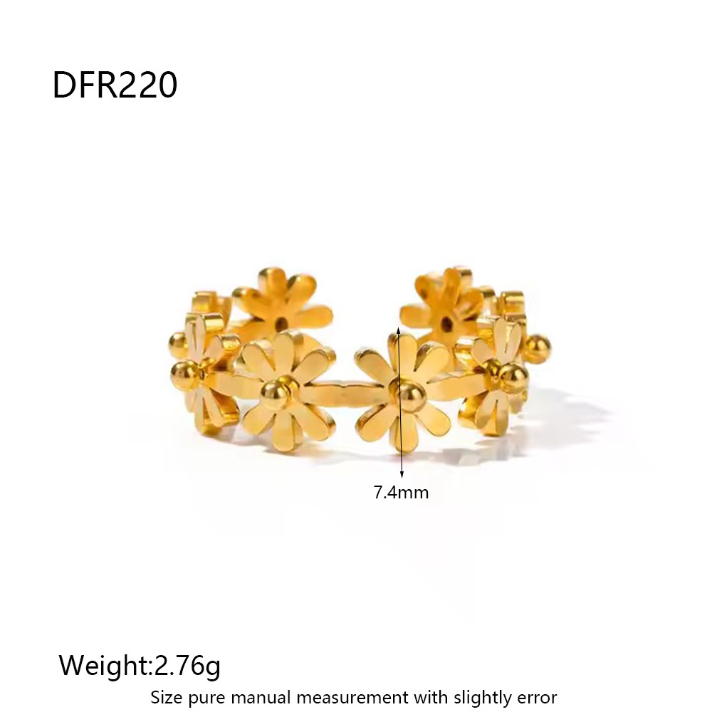 18K Gold Plated Daisy Chain Adjustable Open Cuff Ring