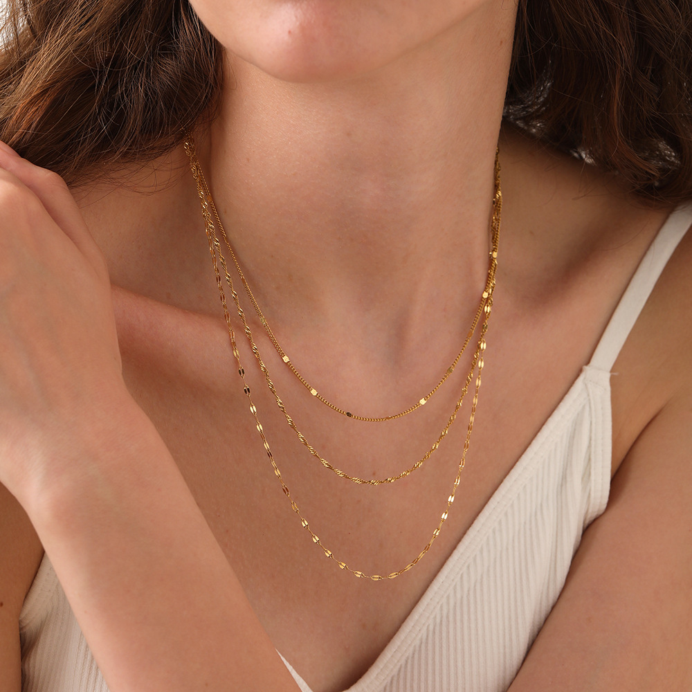 Mixed-Texture Triple-Layer Dainty Necklace