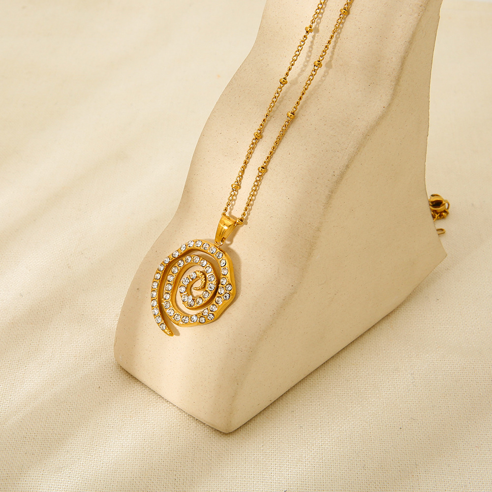 Pavé Spiral Swirl Necklace with Beaded Cable Chain