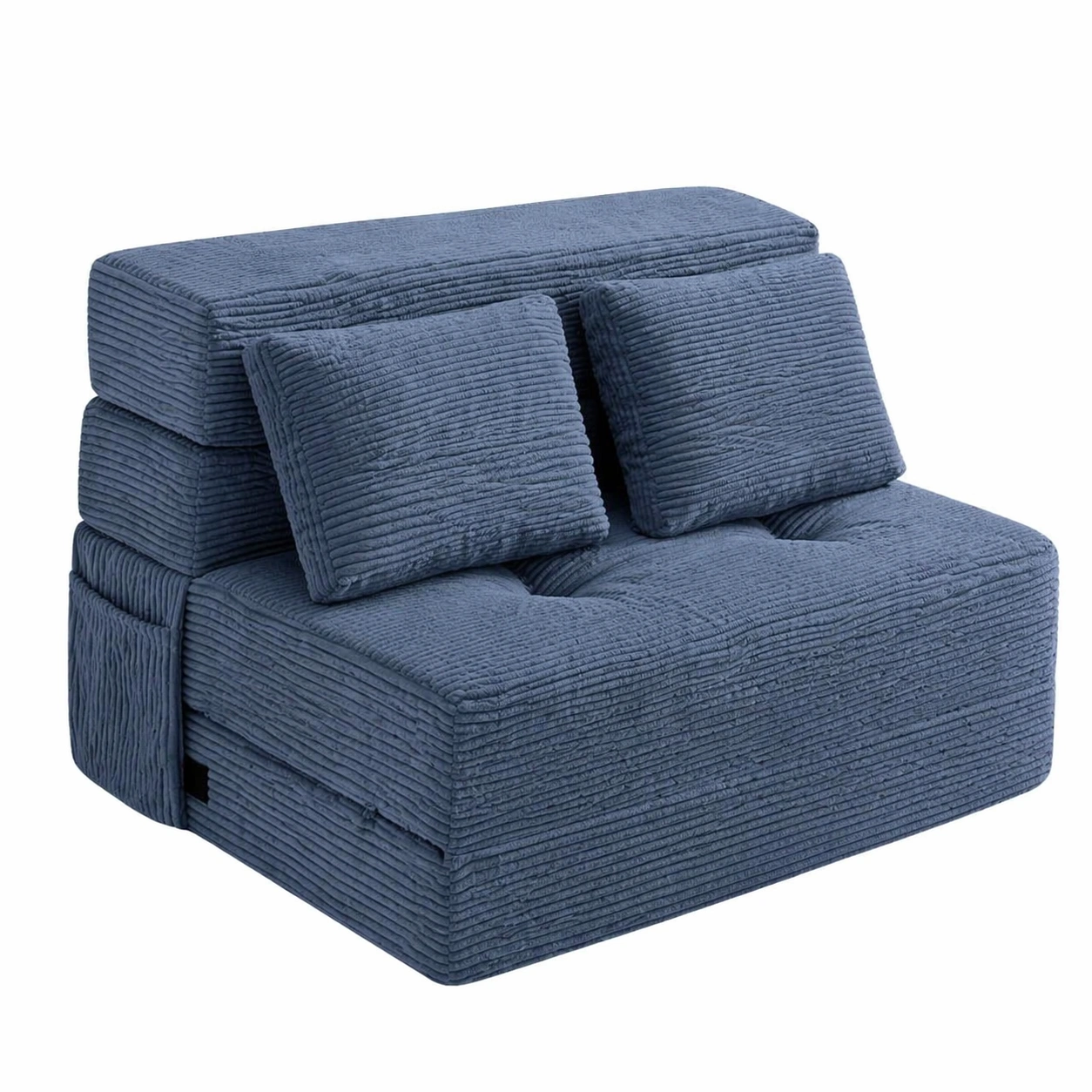 Faltbares Sofa Bett 4-teilig Cord Stoff Schlaffunktion mit Kissen 15 cm Dicke Blau-dunvira