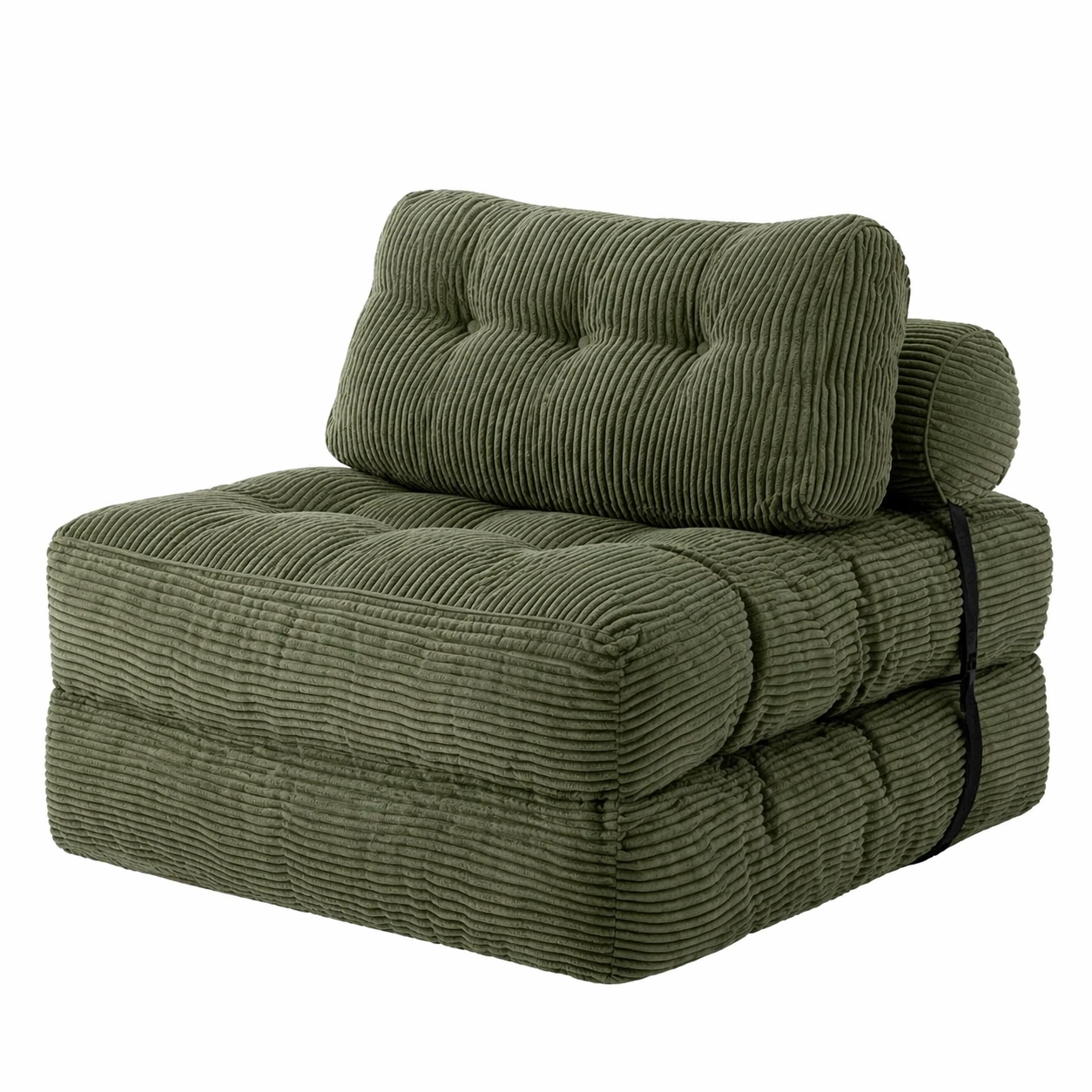 Faltbares Schlafsofa mit Rueckenkissen Cord Stoff Gruen-dunvira