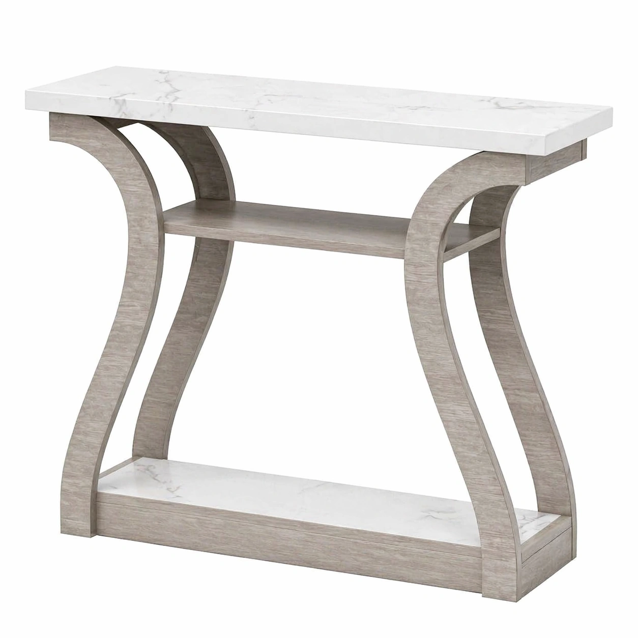 Moderner Konsolentisch mit 3 Ebenen Geschwungene Beine Holzoptik Stabil fuer Flur Wohnzimmer-dunvira