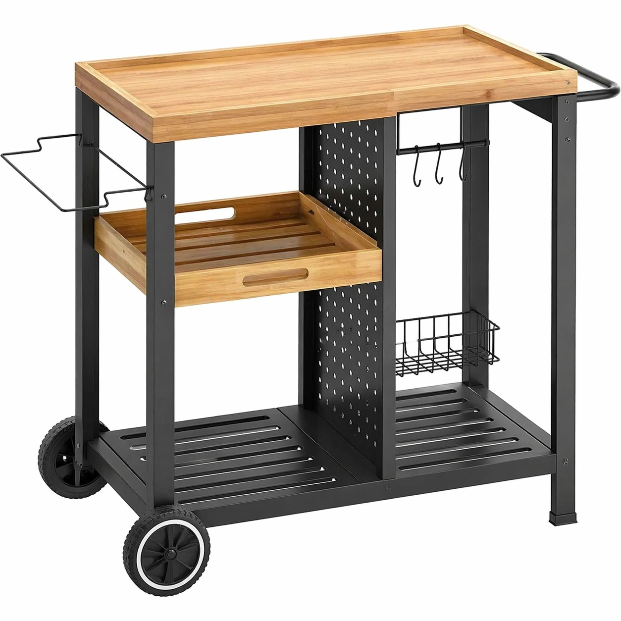 Mobiler Grillwagen mit Edelstahl Arbeitsplatte und 3 Ebenen Ablage 85 x 50 x 90 cm Schwarz-dunvira