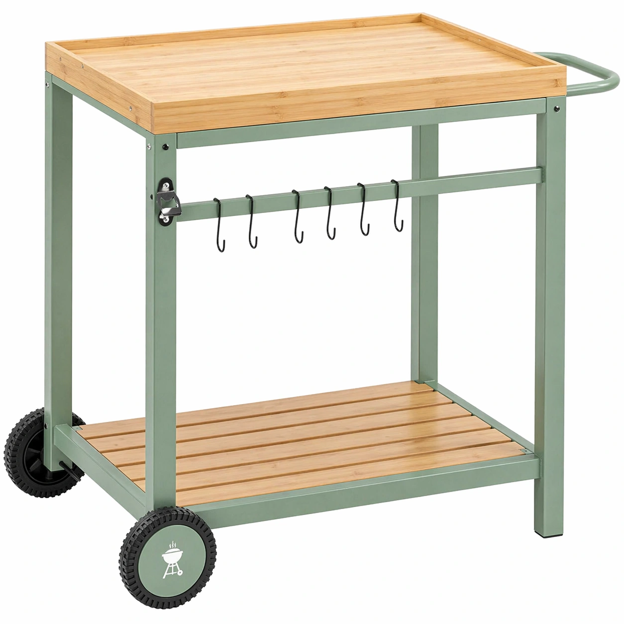 Grillwagen Outdoor Servierwagen mit Holzoptik Ablage und Rollen Metall Kuechenwagen-dunvira