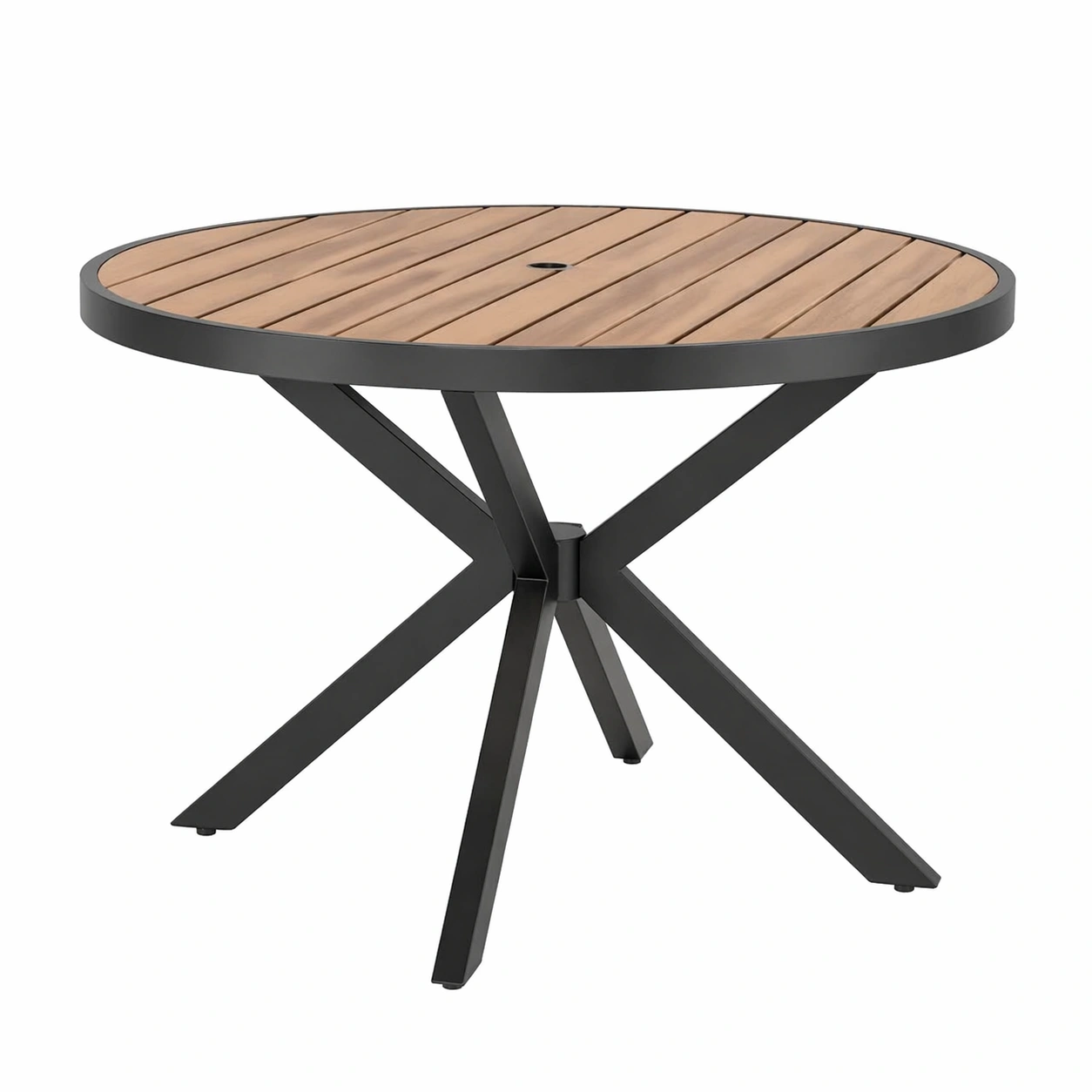 Runder Gartentisch 4 Personen mit Sonnenschirmloch Metall Outdoor Tisch Schwarz Balkon Terrasse-dunvira