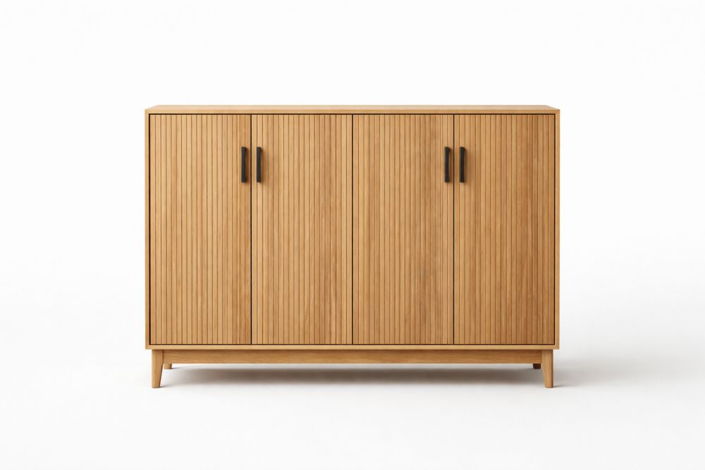Oak Sideboard Cabinet with Vertical Groove Design 120x90x40 cm-Vithearth