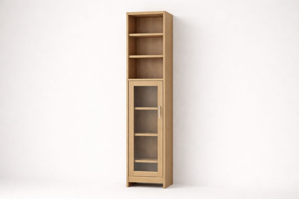 Oak Veneer Bookshelf with Tempered Glass Door-Vithearth