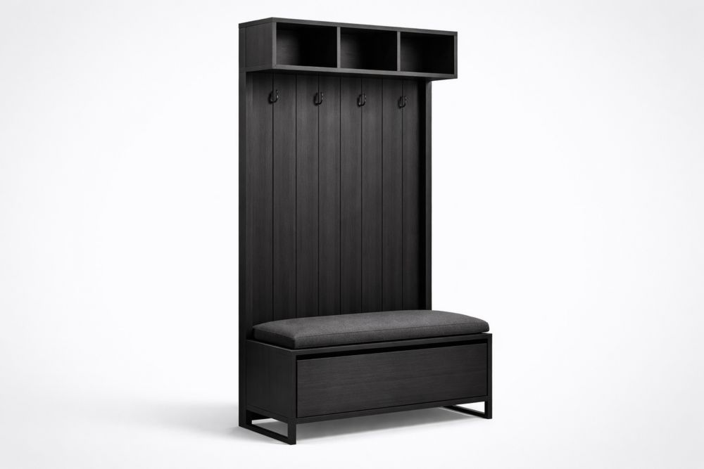 Hall Tree with Coat Rack MDF Polyester Cushion Black-Vithearth