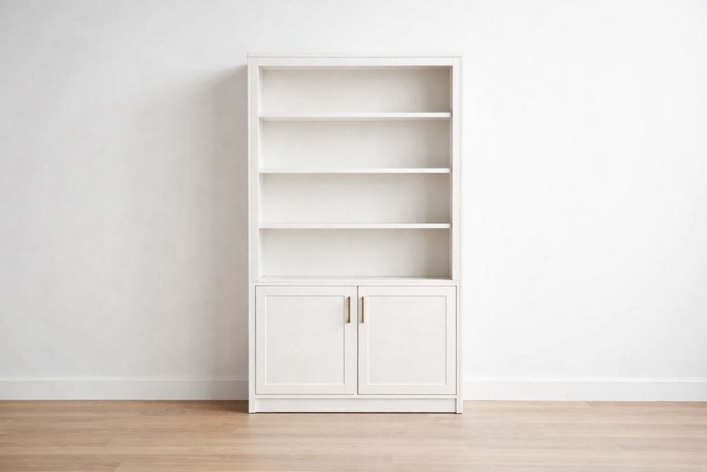 MDF Bookcase with Adjustable Shelves and Cabinet Doors White-Vithearth