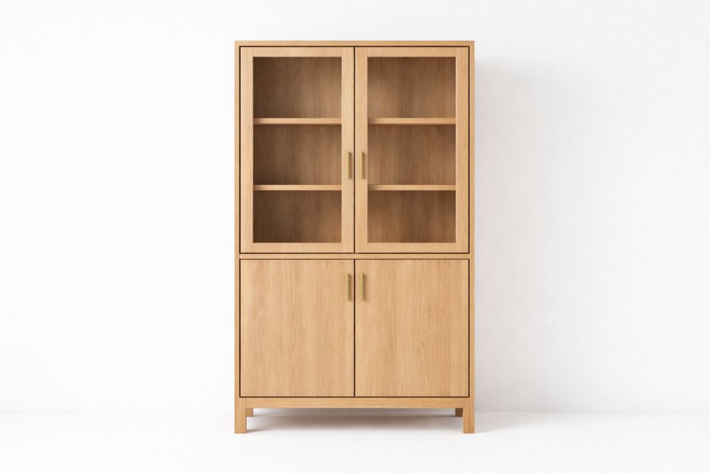 Oak Wood Display Cabinet with Glass Doors and Shelves 190x80x40cm-Vithearth