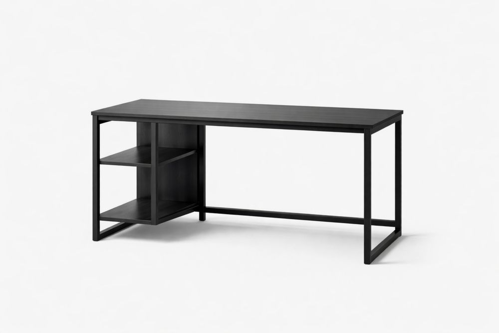 Rectangular MDF Desk with Shelves Black 150cm x 60cm x 75cm-Vithearth