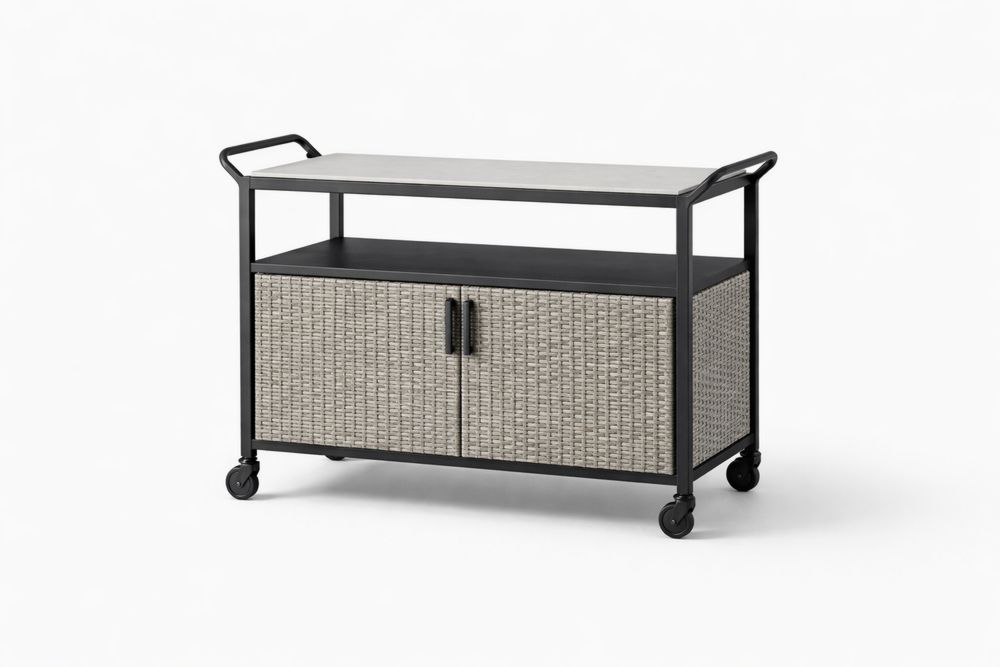 Outdoor Bar Cart Steel Wicker 37x22x35 Inches Gray-Vithearth