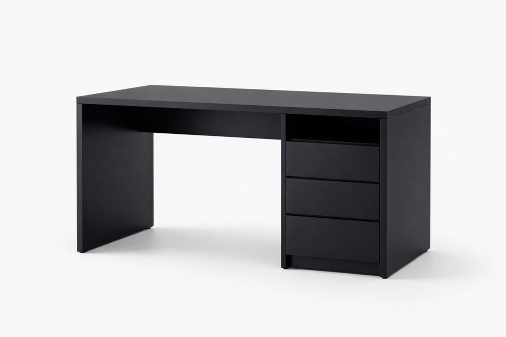 Black Engineered Wood Office Desk with Drawers 140cm x 60cm x 75cm-Vithearth